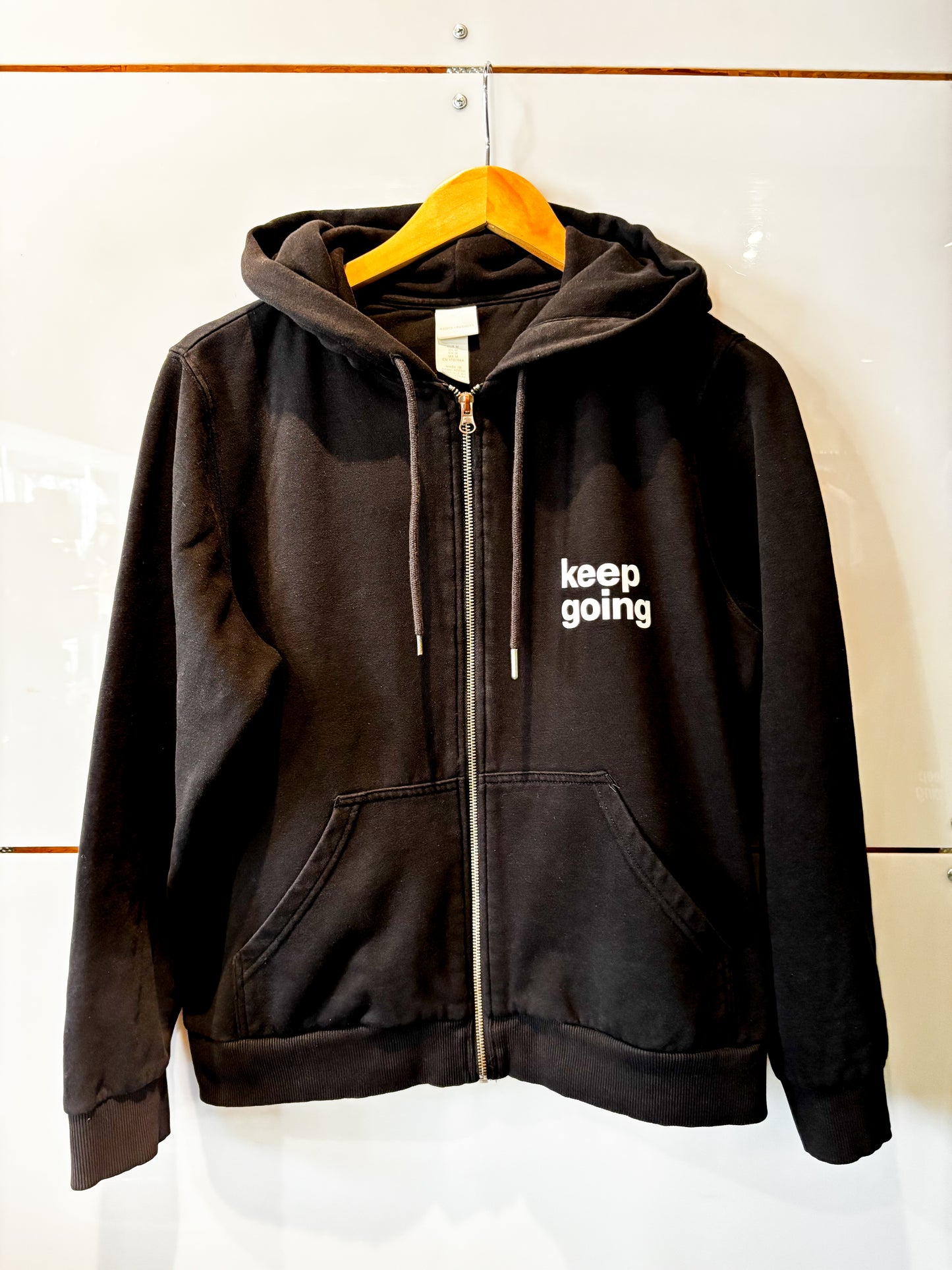 Keep Going black hoodie- upcycled
