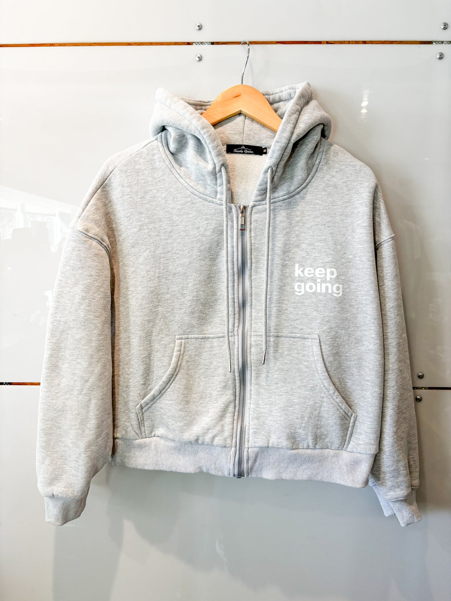 Keep Going heather gray crop zip hoodie- upcycled