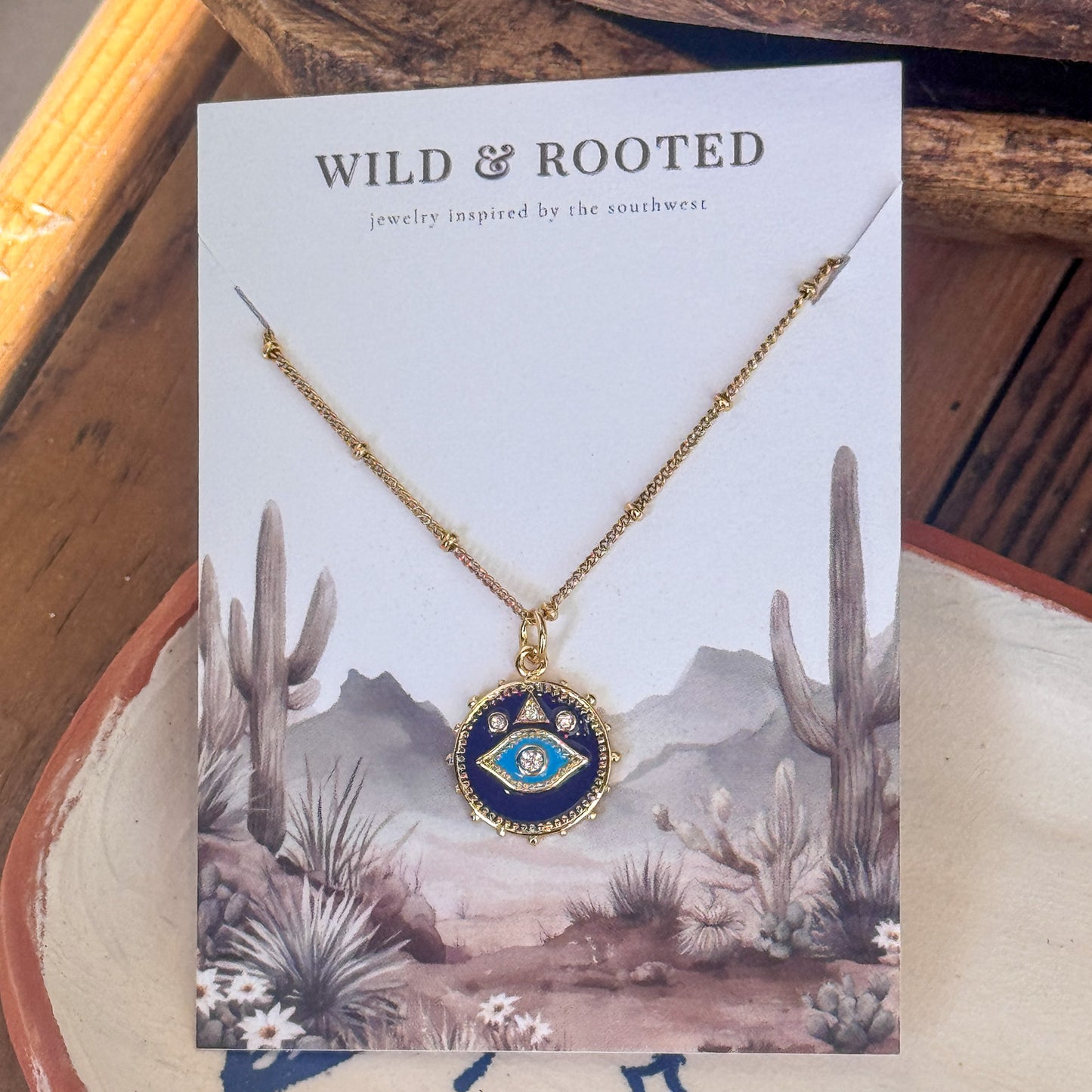 Blue Enamel Evil Eye Necklace