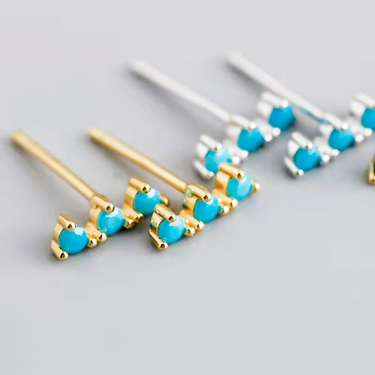 Turquoise Crystal 3 Stone Mini Stud