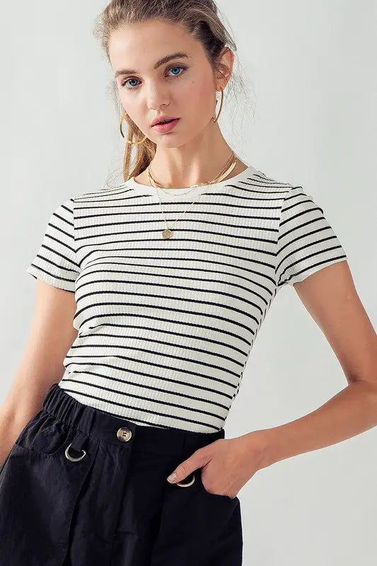 Jade Short Sleeve Stripe Rib Top