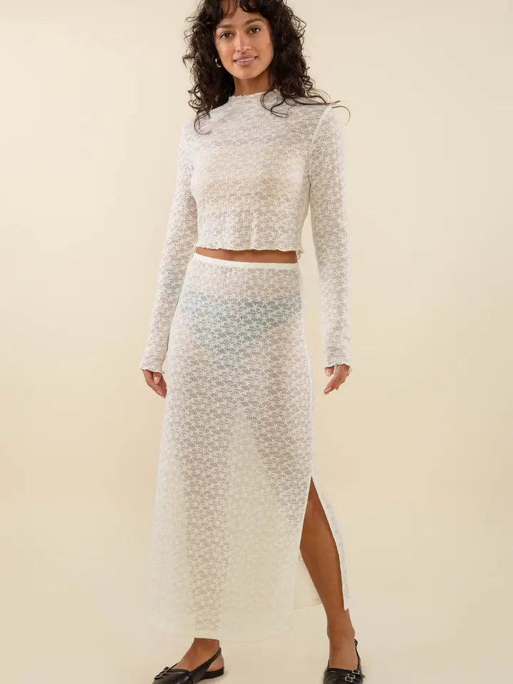 Lara Floral Jacquard Mock Neck Long Sleeve Top