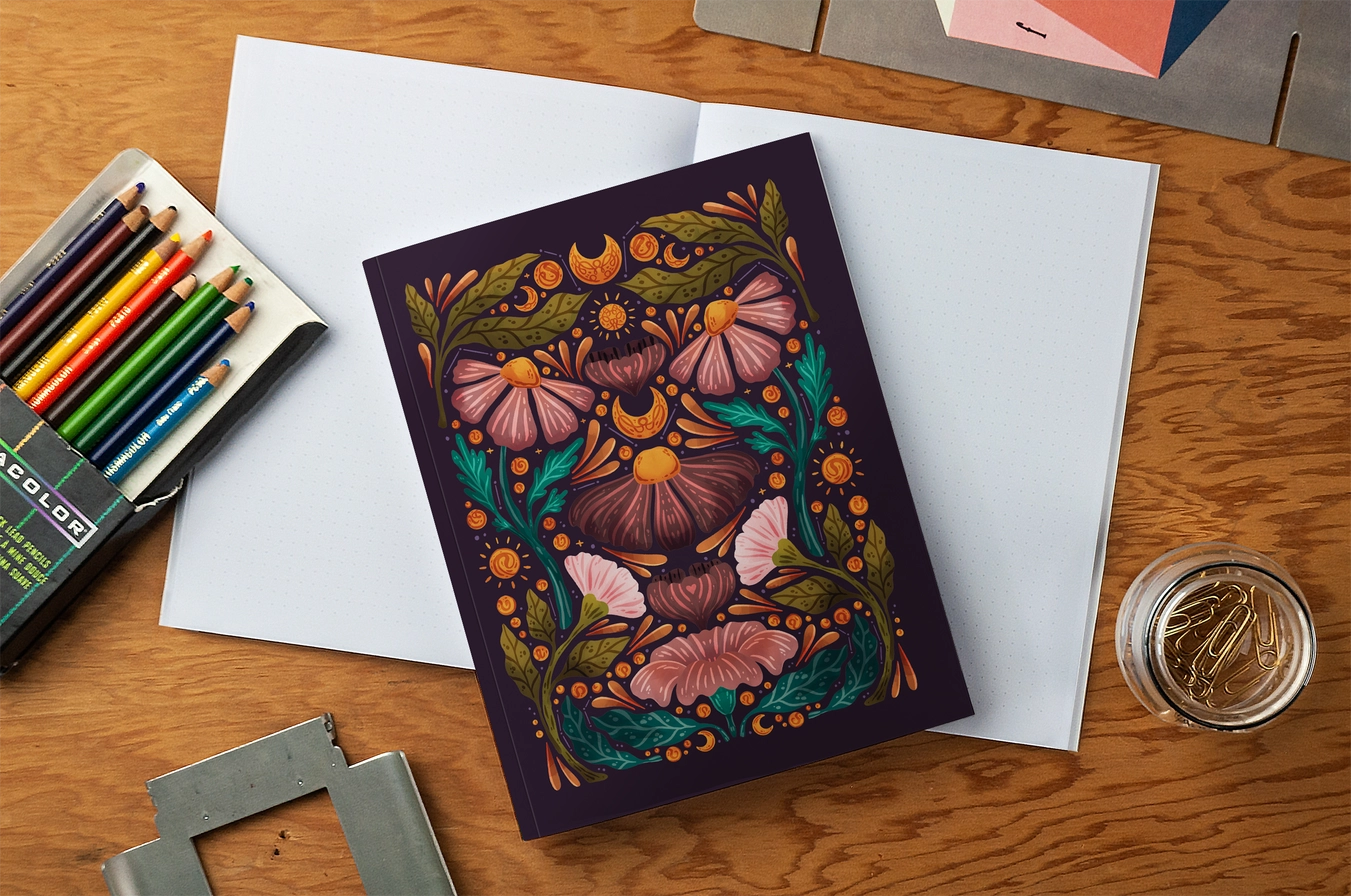 Midnight Blooms Medium Layflat Notebook