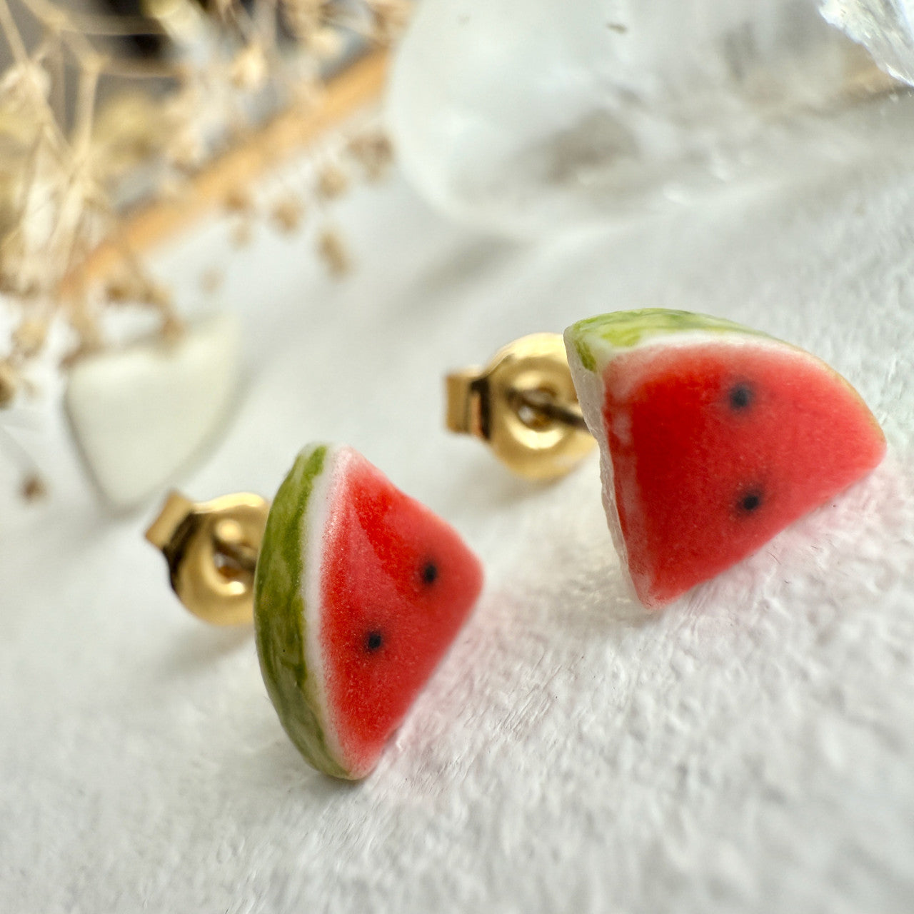 Porcelain Watermelon Slice Stud Earrings