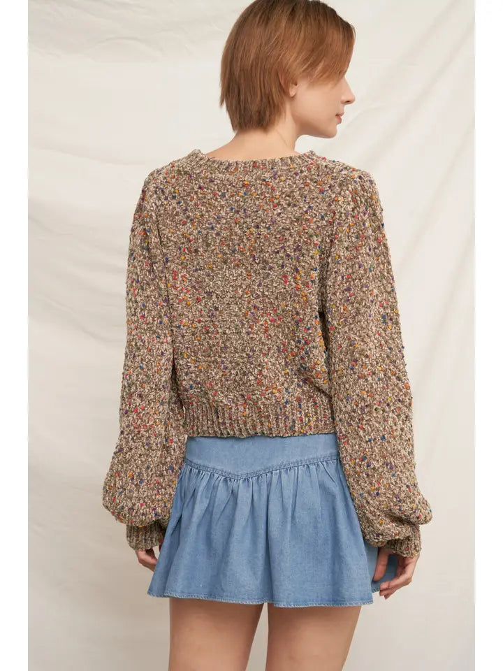 Puffed Sleeve Cropped Confetti Sweater