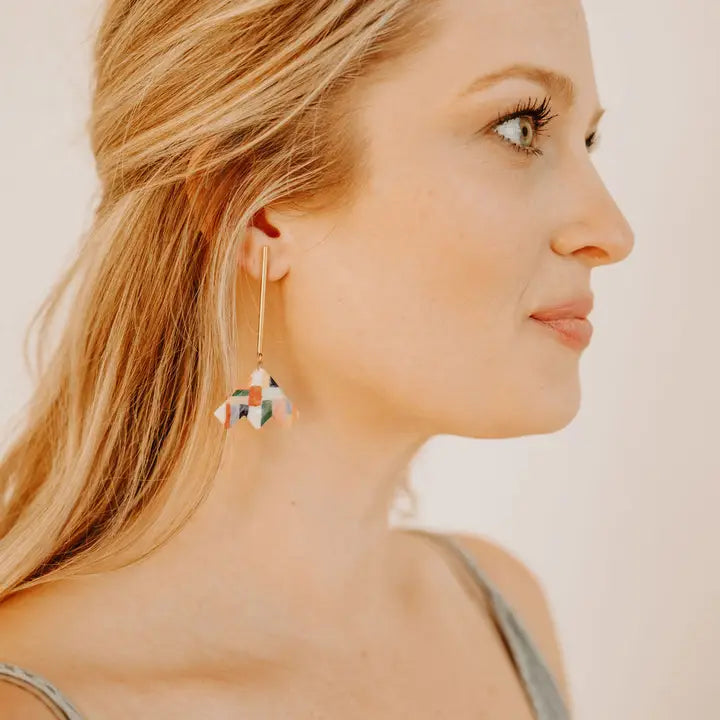 Rainbow Color Block Drop Earrings