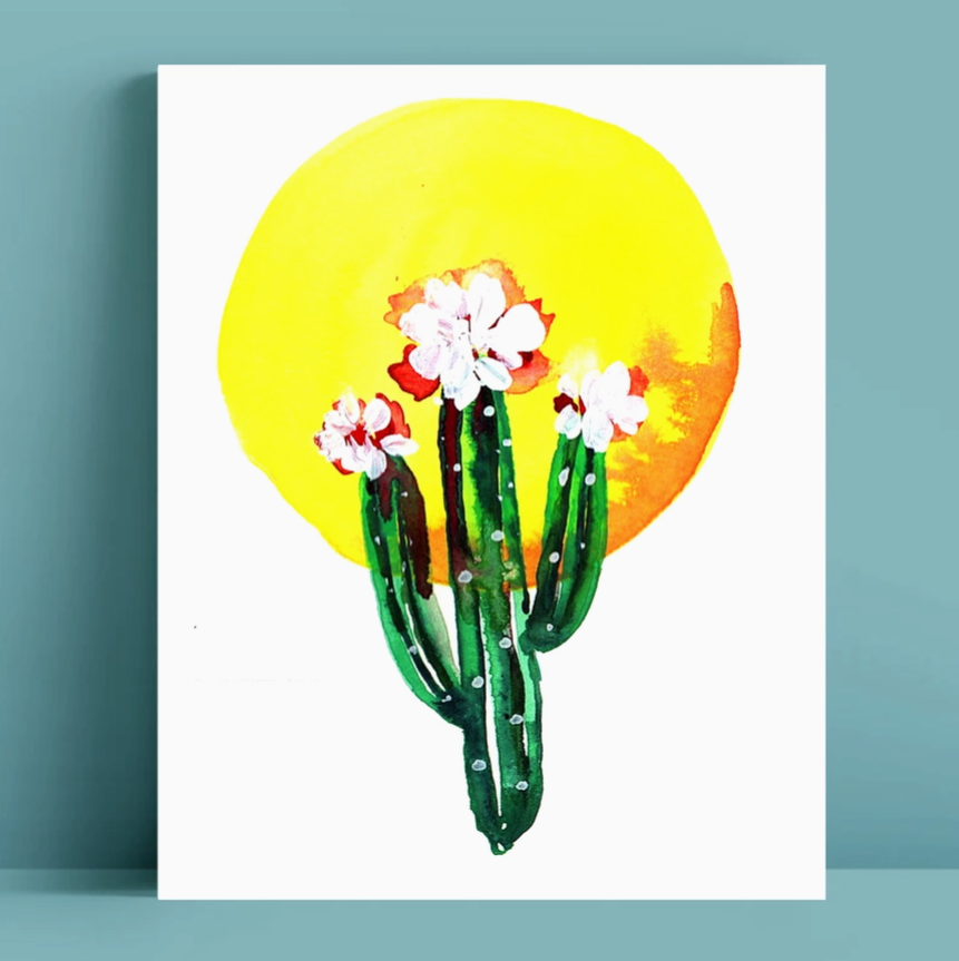 Saguaro Bubble Cacti Desert Watercolor Art Print 8X10