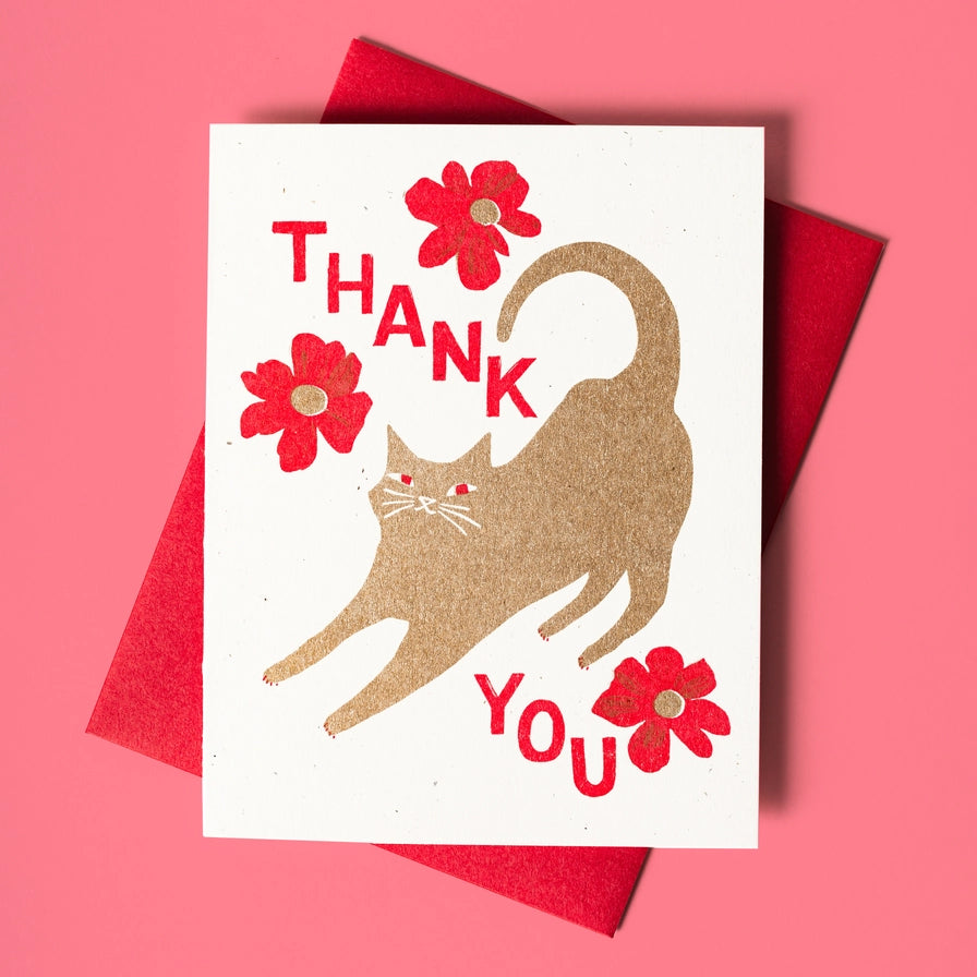 Thank You Cat with Blossoms Greeting Card