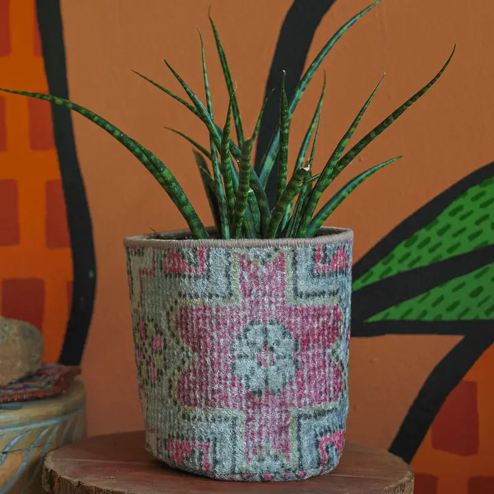 Vintage Rug Pattern Storage and Plant Basket