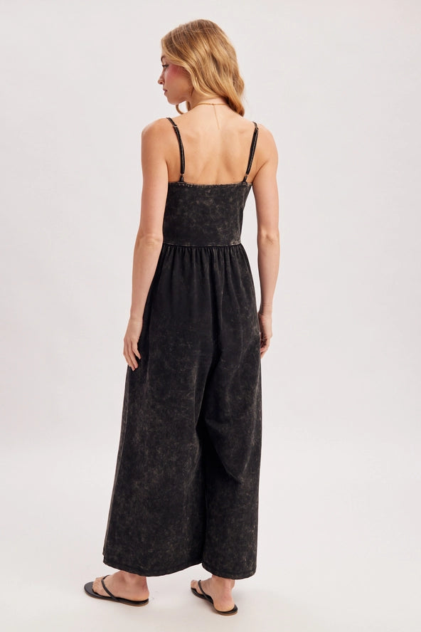 Washed Sleeveless Wide Leg Jumpsuit