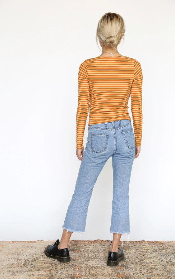 Wrap Font Rib Stripe Long Sleeve