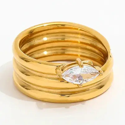 Wrapped Marquee Diamond Stainless Steel Coil Ring 14K
