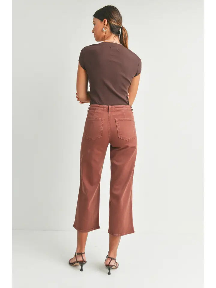 Patch Pocket Wide Leg Walnut Jeans
