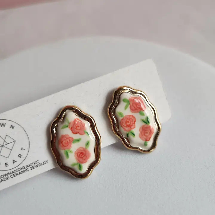Framed Floral Rose Earrings