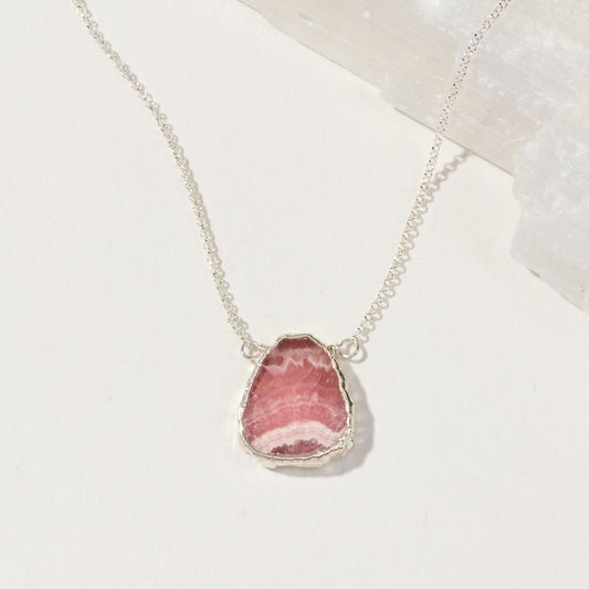 Earth, Wind and Fire Stone Necklace Silver Rhodochrosite Necklace