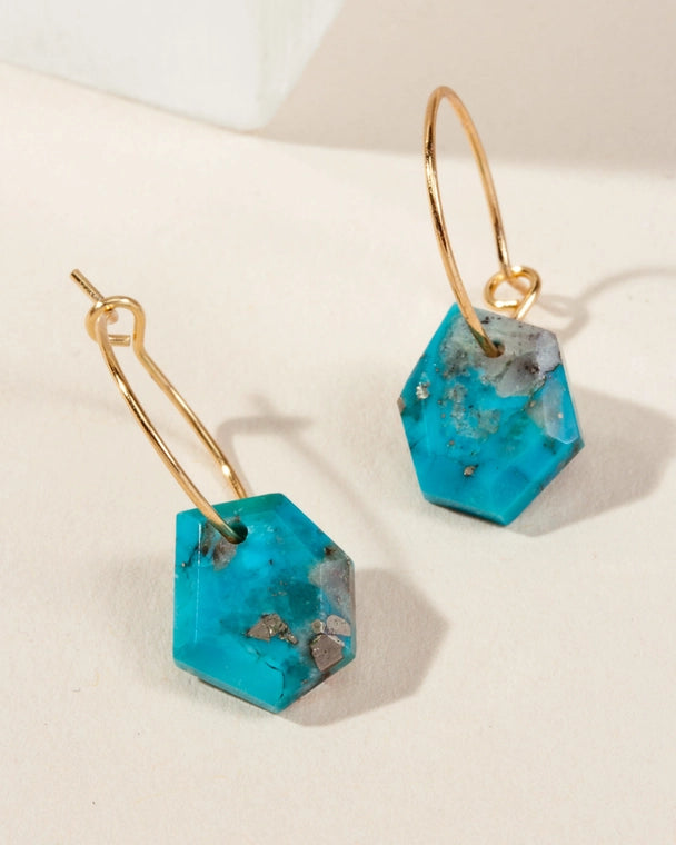 Geometry Mini Hoop Turquoise Earrings in Gold