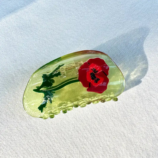 Red Poppy Claw Hair Clip