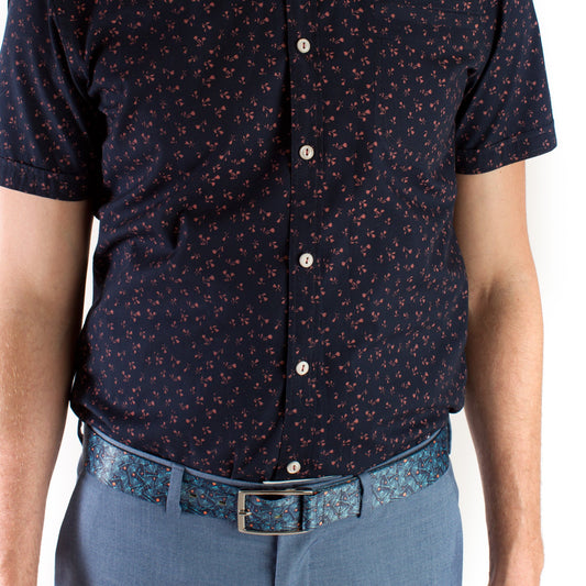 Blue Ginkgo Print - Hidden Flap Belt