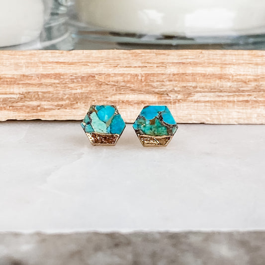 Hex Copper Turquoise Lace Earrings
