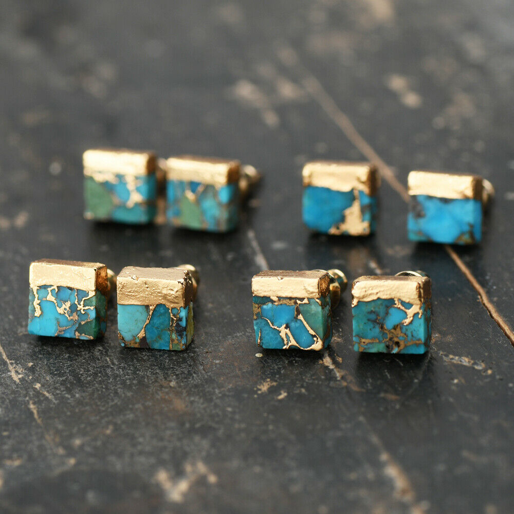 Square Copper Turquoise Lace Earrings