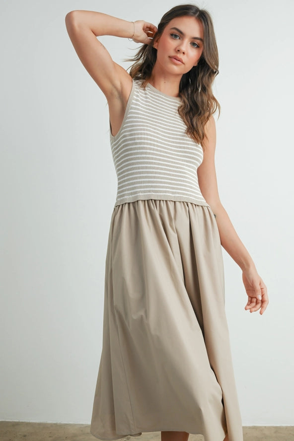 Striped Sleeveless Maxi Dress with Pockets