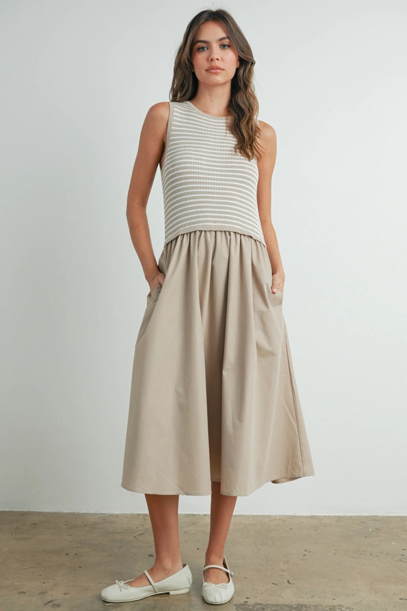 Striped Sleeveless Maxi Dress with Pockets