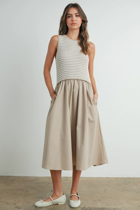 Striped Sleeveless Maxi Dress with Pockets