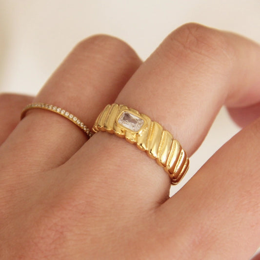 Croissant Twist Cigar Band Ring