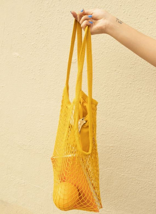 Ami Cotton Net Market Tote in Dijon