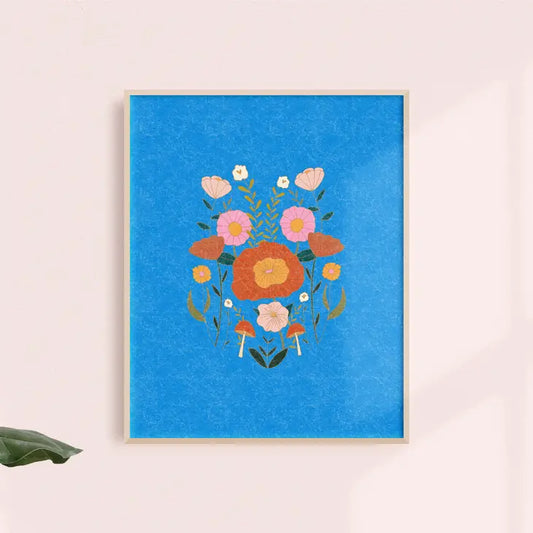 Blue Floral Fields Art Print