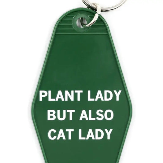 Plant Lady But Also Cat Lady Retro Keychain