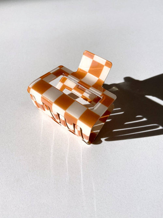 Orange Checkered Chunky Claw Clip