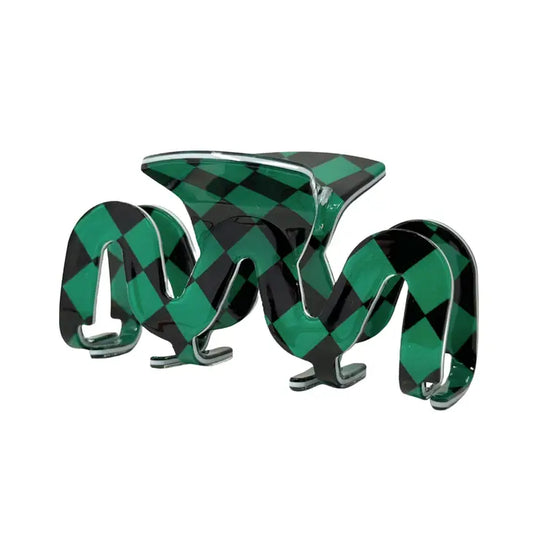 Squiggly Green and Black Check Claw Clip
