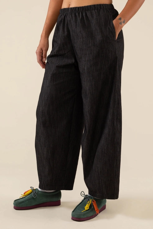 High Rise Black Denim Lantern Pant