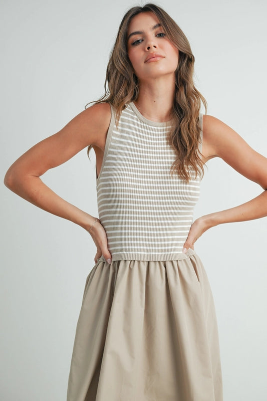 Striped Sleeveless Maxi Dress with Pockets