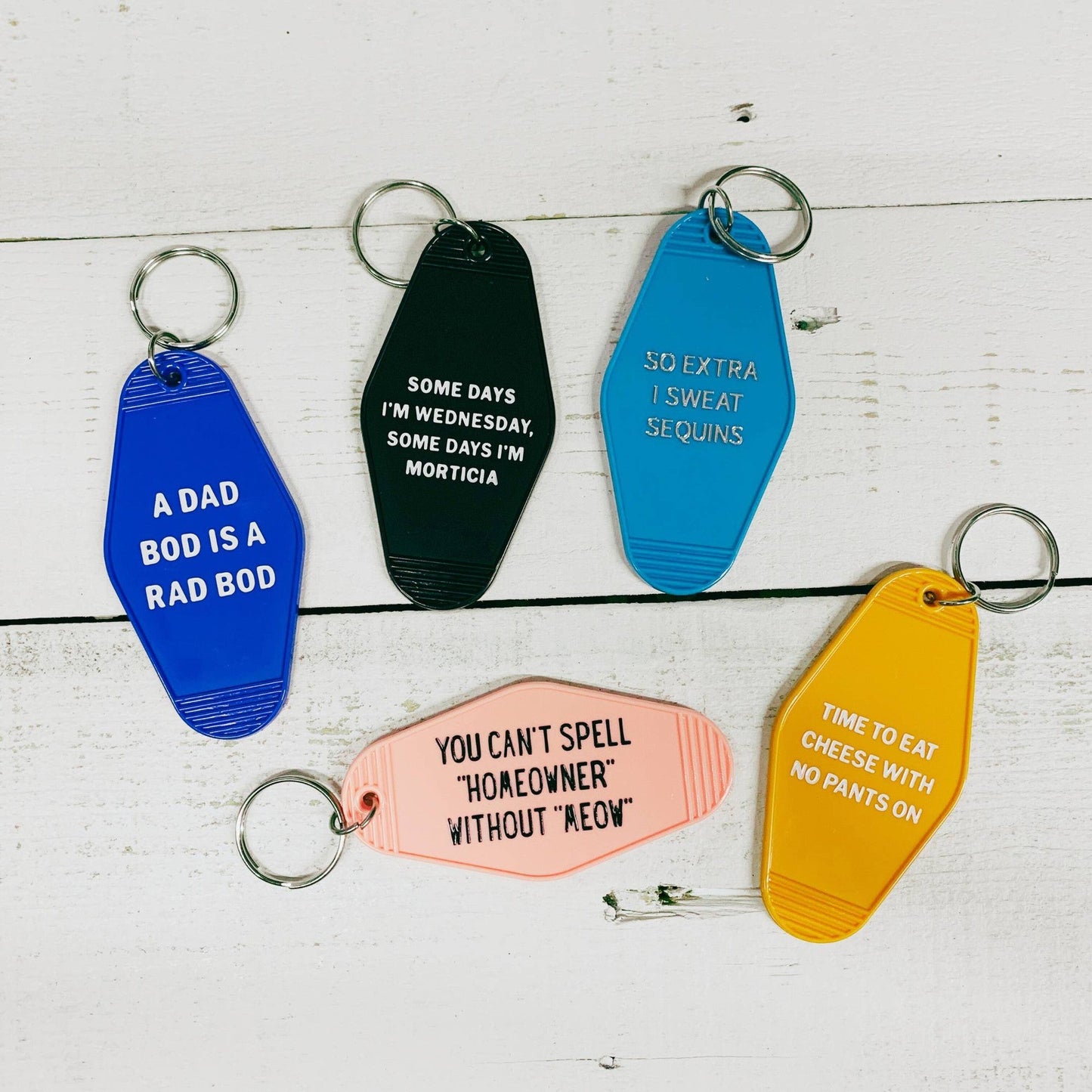 A Dad Bod is a Rad Bod Motel Style Keychain in Blue | Body Positivity Themed Funny Key Tag | Gift for Him