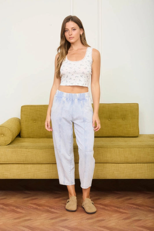 Acid Washed Elastic Waist Knit Joggers