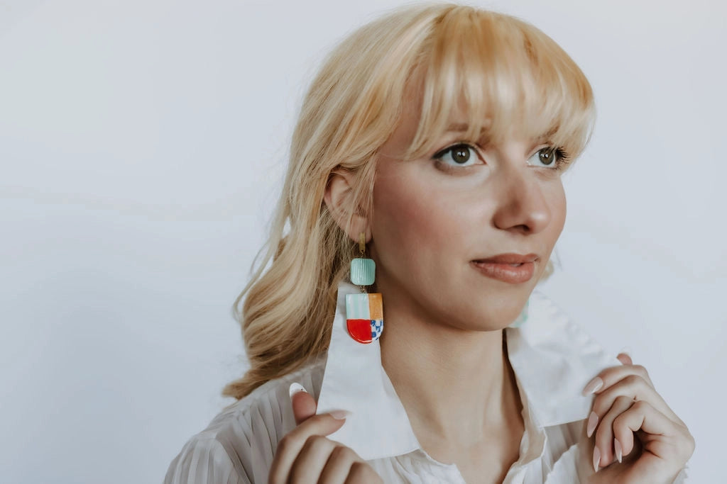 Asymmetrical Color Block Ceramic Earrings