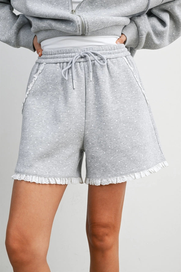 Polka Dot Lounge Shorts with Lace Trim
