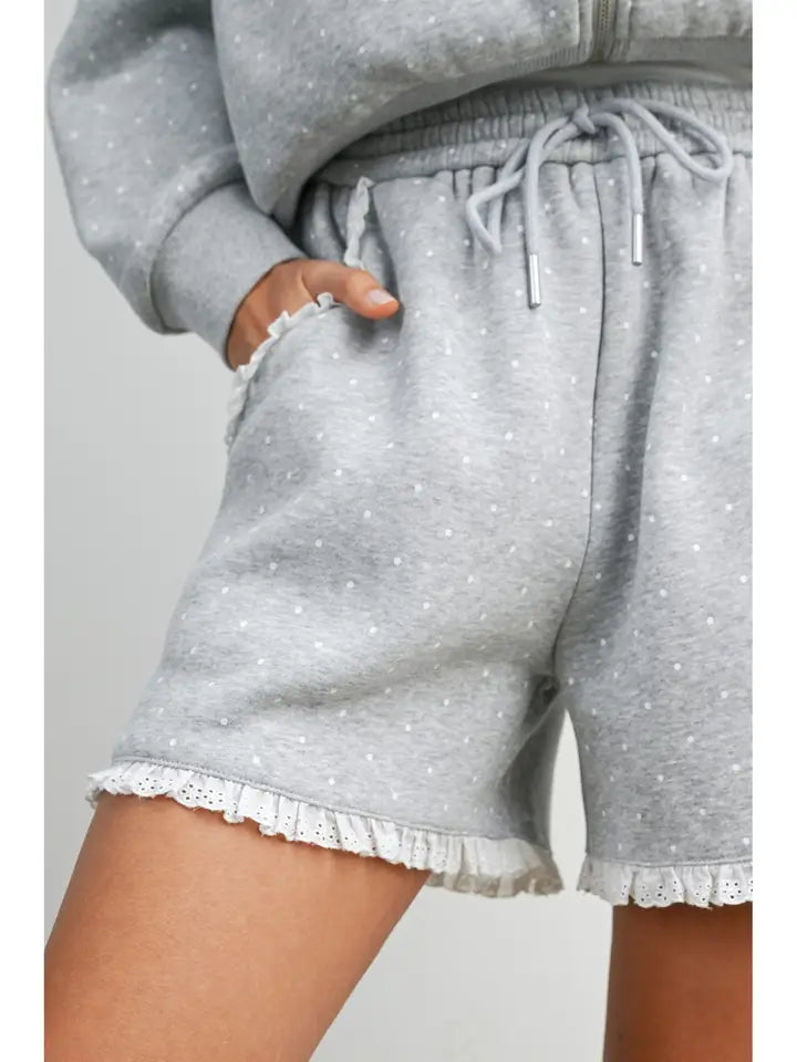 Polka Dot Lounge Shorts with Lace Trim