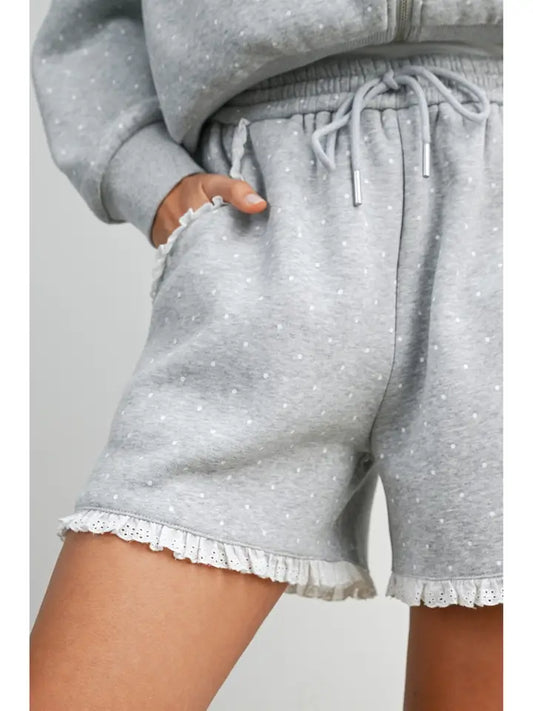 Polka Dot Lounge Shorts with Lace Trim