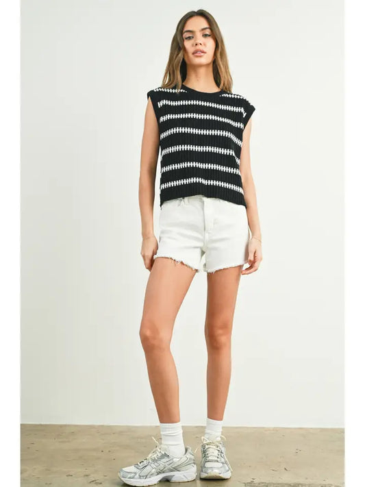 Crew Neck Striped Knit Tank Top