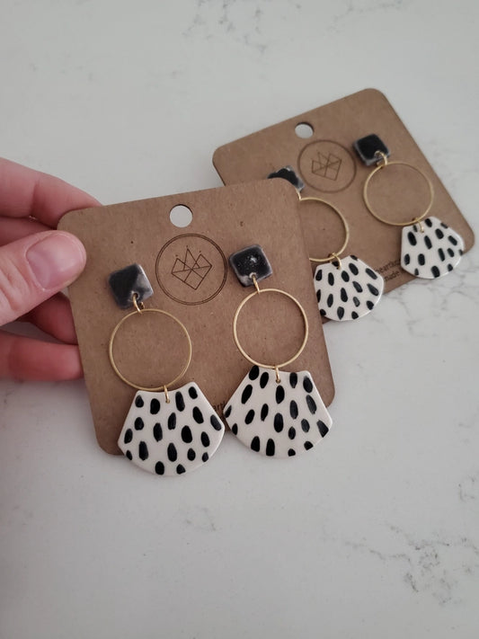 Black and White Dash Porcelain Hoop Earrings