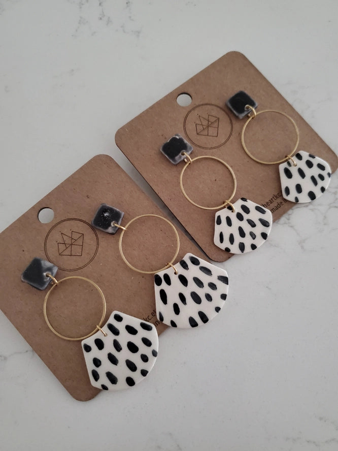 Black and White Dash Porcelain Hoop Earrings
