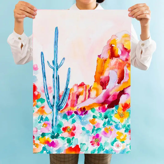 Blue Saguaro Red Rock Southwest Cotton Tea Towel