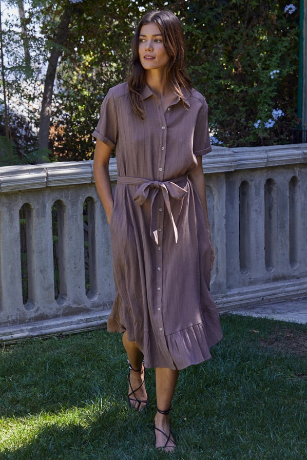 Chocolate Button Down Collar Dress