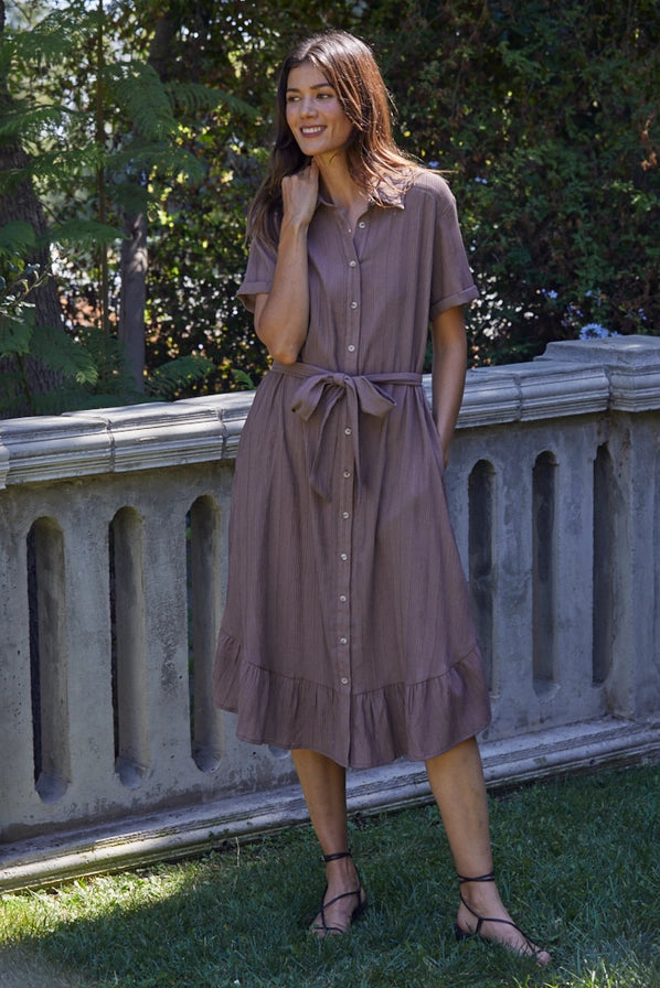 Chocolate Button Down Collar Dress