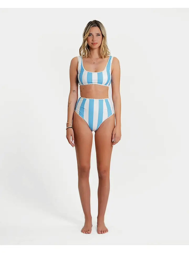 Cabana Stripe Bikini Bottoms - Blue Poppy
