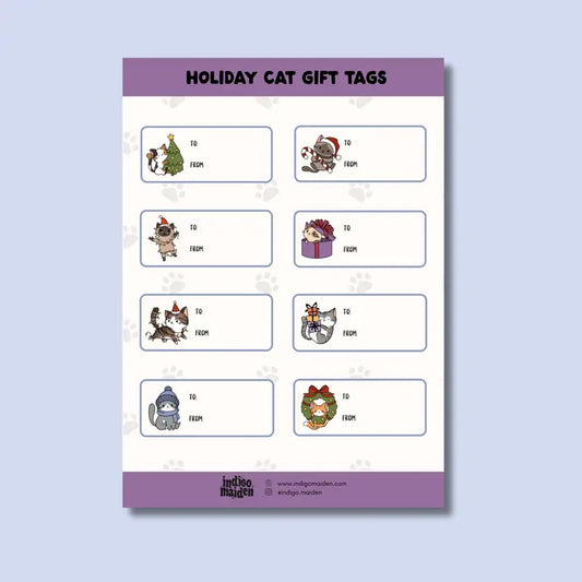 Cat Holiday Gift Tag Sheets
