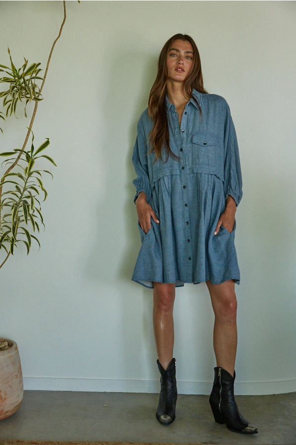 Collared Button Down Mini Dress